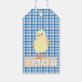 Baby Boy Little Chick Blue Gingham Cadeaulabel (Voorkant)