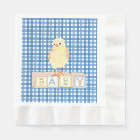 Baby Boy Little Chick Blue Gingham Servet (Voorkant)