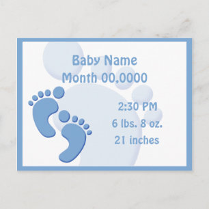 Baby Boy Little Feet Footprint Birth Notice Aankondigingskaart