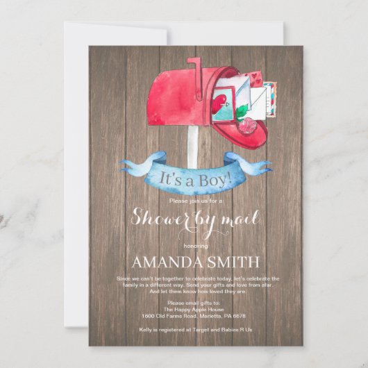 Baby Boy Long Distance Shower via Mail Invitation Kaart (Voorkant)