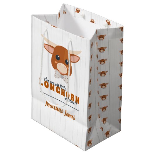 Baby Boy Longhorn Burnt Orange Medium Cadeauzakje (Voorkant Gekanteld)