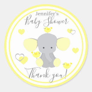 Baby Boy Meisje Douche Gele Olifant Dank u Ronde Sticker