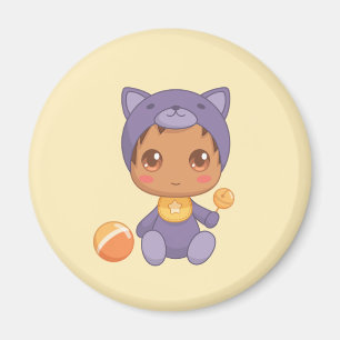 Baby Boy Meisje Paarse Kat Jumpsuit Geel Magneet