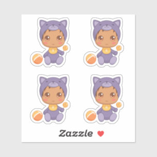 Baby Boy Meisje Paarse Kat Jumpsuit Set 4 Sticker
