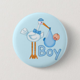 Baby Boy met Stork Ronde Button 5,7 Cm