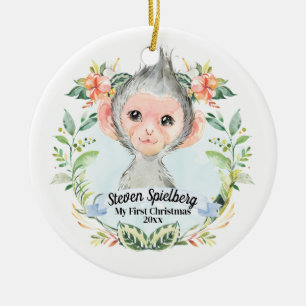 Baby Boy Mijn eerste kerstWaterverf Baby aap Keramisch Ornament