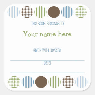 Baby Boy Mod Polka Dot boek bord naam bookplate Vierkante Sticker
