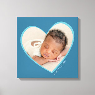 BABY BOY moderne foto gelaagde hartlijst blauw Canvas Afdruk