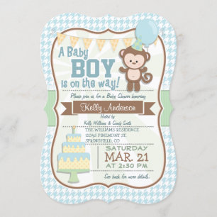 Baby Boy Monkey, Pastel Baby shower Invitation