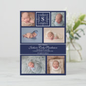 Baby Boy Navy Fotoaankondiging Monogram Aankondiging (Staand voorkant)