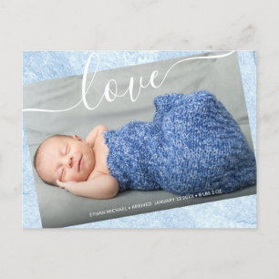 Baby Boy Newborn Foto geboorte Aankondiging Blauwe Briefkaart