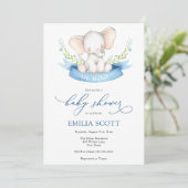 Baby Boy Olifant Baby shower Kaart (Staand voorkant)