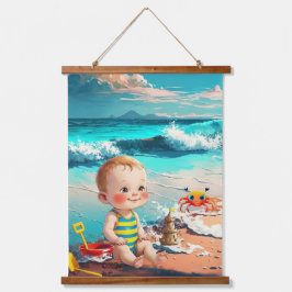 Baby Boy op het strand Hangend Wandkleed