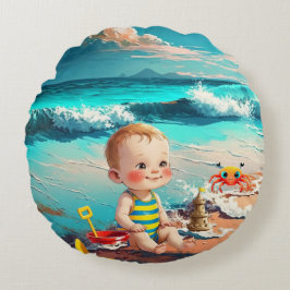 Baby Boy op het strand Rond Kussen