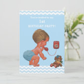 Baby Boy op Telefoon Chevrons 1e Verjaardag Kaart (Staand voorkant)