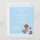 Baby Boy op Telefoon Chevrons 1e Verjaardag Kaart (Achterkant)