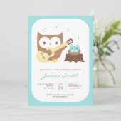 Baby Boy Owl Guitare Baby shower Invitation (Debout devant)