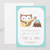Baby Boy Owl Guitare Baby shower Invitation (Devant / Derrière)