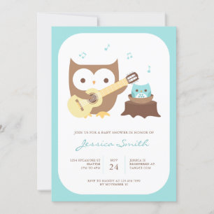 Baby Boy Owl Guitare Baby shower Invitation