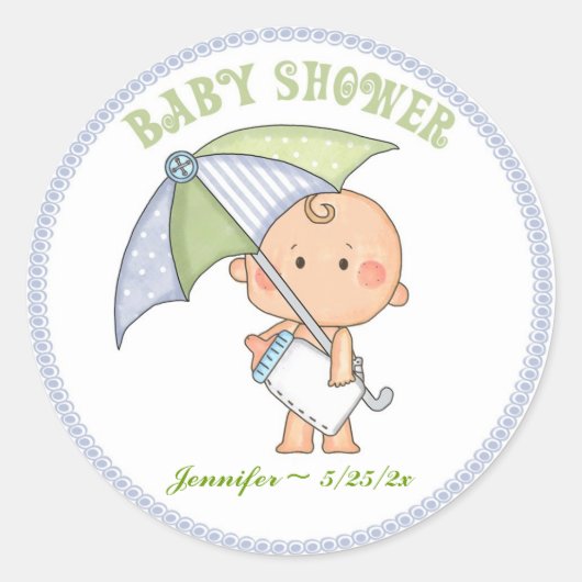 Baby Boy, Parapluie, Sticker Baby shower (Devant)