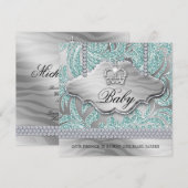 Baby Boy Party Invitation Blue Crown Jewelry Feuil (Devant / Derrière)