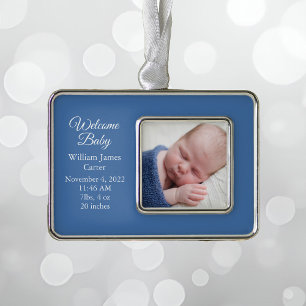 Baby Boy Pasgeboren Foto Schattige Blue Keepsake G Verzilverd Kader Ornament
