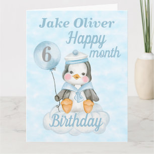 Baby Boy Penguin 6 maanden Birthday Big Kaart