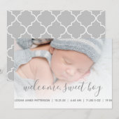 Baby Boy Photo Faire-part de naissance Quatrefoil  (Devant / Derrière)