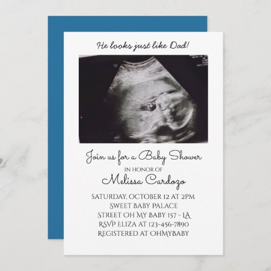 Baby Boy Photo Ultrasound Baby shower Invitation (Devant / Derrière)