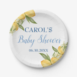 Baby Boy Positano Lemons Blue Pattern Baby shower Papieren Bordje