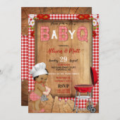 Baby Boy Red Gingham Wood Flowers Baby Q Barbecue Kaart (Voorkant / Achterkant)