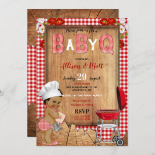 Baby Boy Red Gingham Wood Flowers Baby Q Barbecue Kaart
