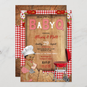 Baby Boy Red Gingham Wood Flowers Baby Q Barbecue Kaart
