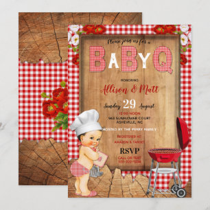Baby Boy Rode Gingham Hout Bloemen Baby Q Barbecue Kaart