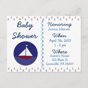 Baby Boy Sailboat Blue Baby shower Invitation Uitnodiging Briefkaart