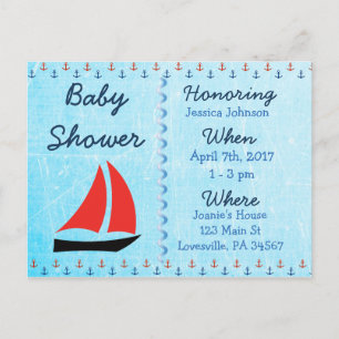 Baby Boy Sailboat Blue Baby shower Invitation Uitnodiging Briefkaart