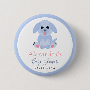 Baby Boy Shower Blue Puppy op maat Ronde Button 5,7 Cm