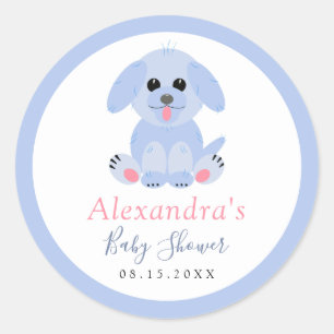 Baby Boy Shower Blue Puppy op maat Ronde Sticker