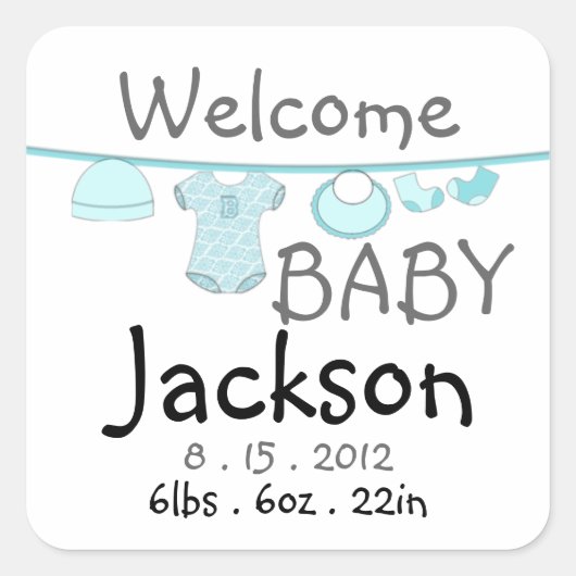 Baby Boy Shower Clothes Line Square Sticker (Voorkant)