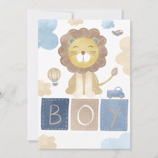 Baby Boy Shower Cute Lion Uitnodiging