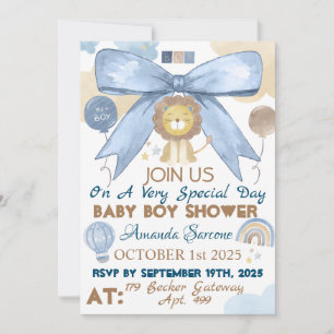 Baby Boy Shower Cute Lion Uitnodiging
