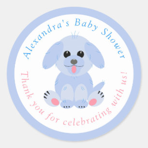 Baby Boy Shower Dank je persoonlijke blauwe puppy Ronde Sticker