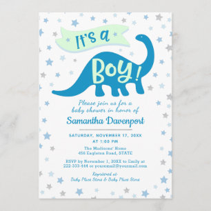 Baby Boy Shower Dinosaur Blue Theme Het is een jon Kaart
