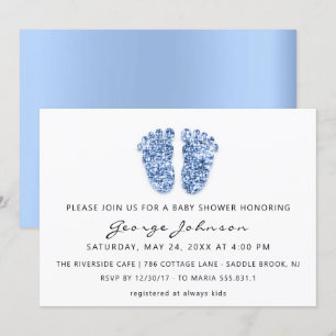 Baby Boy Shower Feet Glitter Blue White Kaart