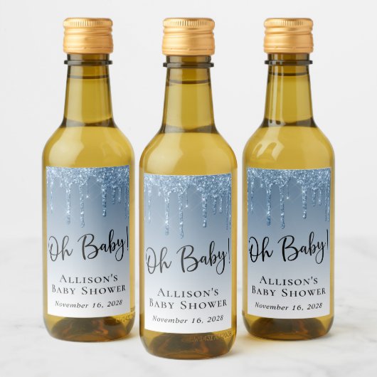 Baby Boy Shower Glitter Blue Specialized Wijn Etiket (Flessen)