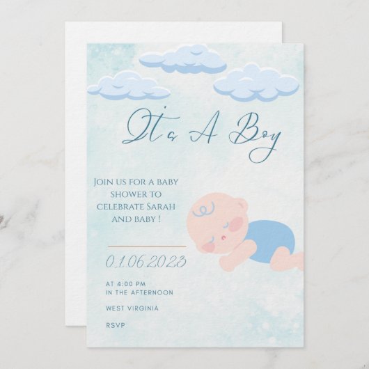 Baby boy Shower Invitation  (Devant / Derrière)