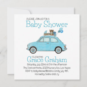 Baby Boy Shower invitation Fiat 500