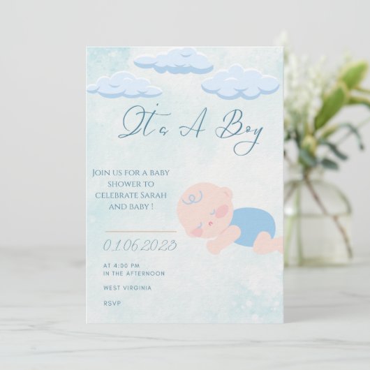 Baby boy Shower Invitation  Kaart (Staand voorkant)
