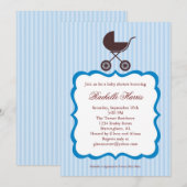 Baby Boy Shower Invitation met Stroller Kaart (Voorkant / Achterkant)