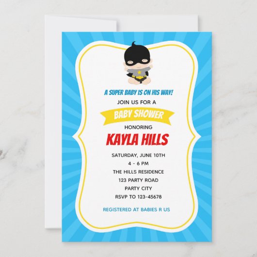 Baby Boy Shower Invitations (Superheld) Blue Kaart (Voorkant)